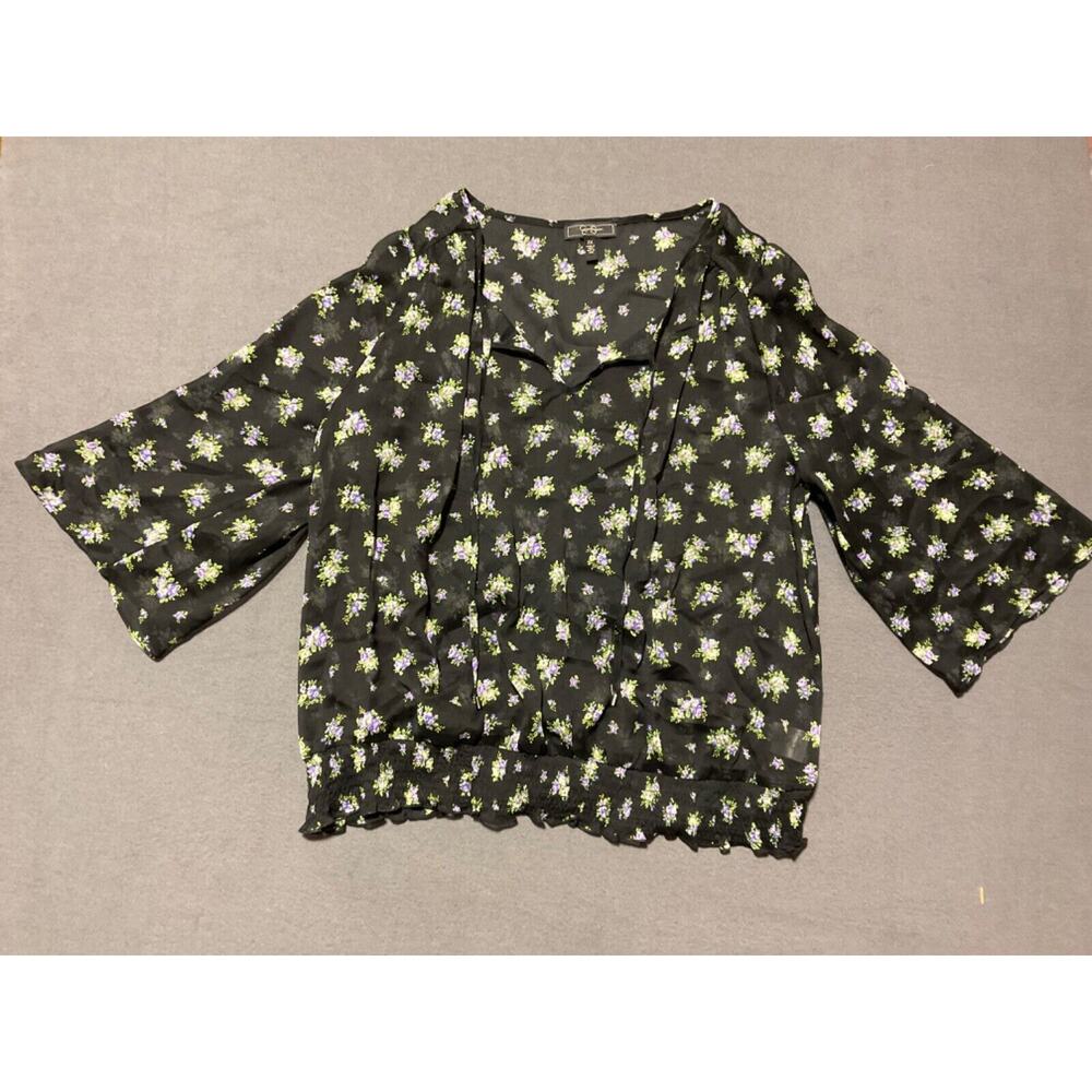 Jessica Simpson Vintage 2X Sheer Long Sleeve Floral Blouse‎ Plus Size Romantic
